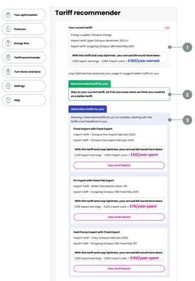 tariff recommender main page